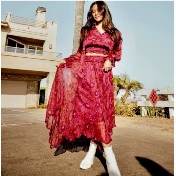 💥INSANELY BEAUTIFUL💥Cleobella Bohimian Gypsy Asymmetrical Skirt in Maroon - Picture 6 of 15